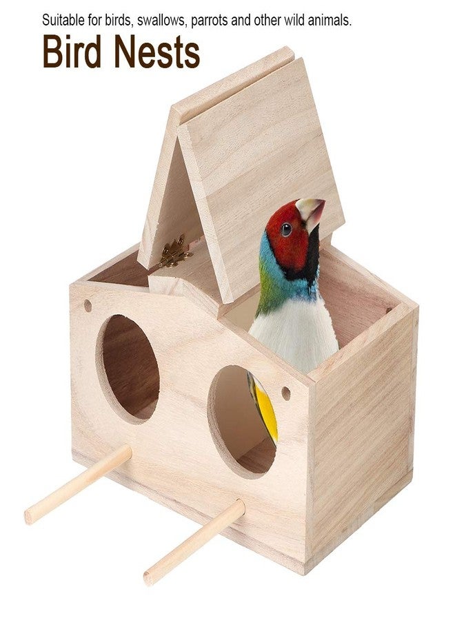 Parakeet Nesting Box, 23x12. 9x12. 5cm Platane Wood Dual Holed Door Cockatiel Nesting Box Parakeet Nest with Pack Fitting for Birds, Swallows, And Parrots - Image 3