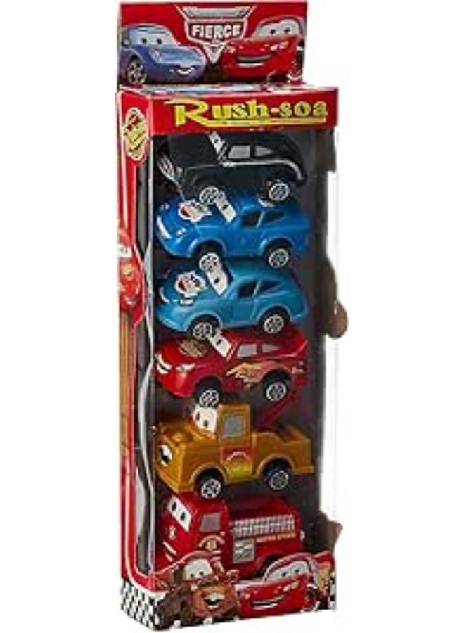 مجموعة ألعاب سباق صغيرة من البلاستيك المصبوب بعجلات عالية السرعة، أفضل الهدايا للأطفال الأولاد (6 سيارات) (متعددة الألوان) (قطعة واحدة)