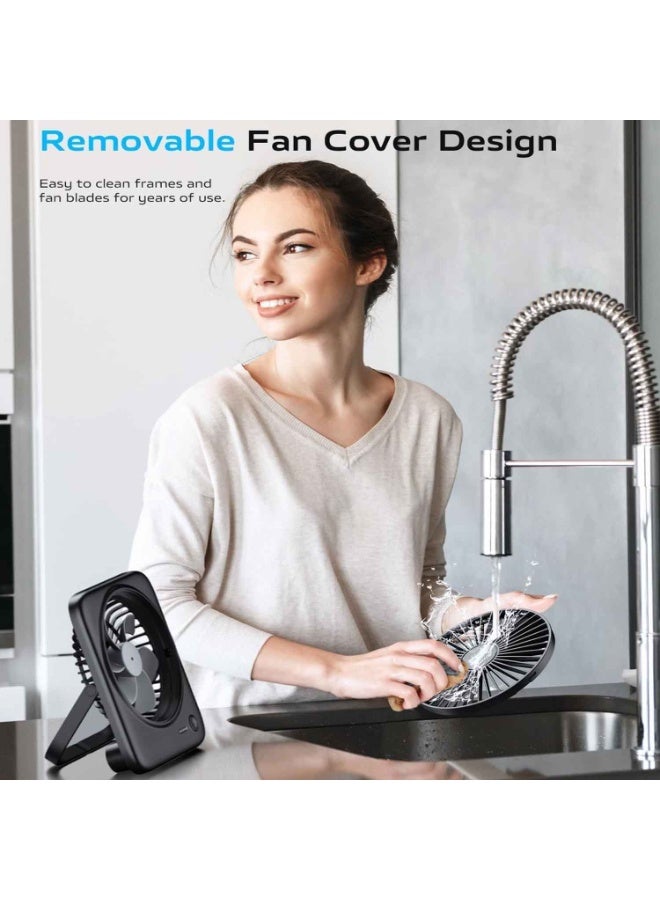 مروحة مكتب شخصية محمولة، مروحة تبريد صيفية، مروحة صغيرة قابلة لإعادة الشحن بسعة 3000 مللي أمبير، تعمل بالبطارية أو بمنفذ USB، مثالية للسفر والنوم وغرفة النوم والمكتب والمنزل والطاولة، لاسلكية، هادئة، 4 سرعات، 6.5 بوصة (أسود) - Image 4