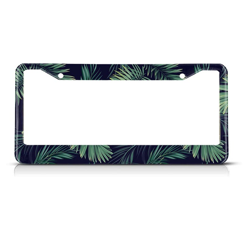 Beabes Dark Tropical Leaves License Plate Frame Auto Tag Frames Green Palm Tree License Plates Holder 2 Holes Leaf Hawaii Decorative Car Truck Motorcycle License Plates Cover Tag for Men Women