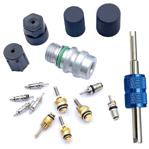 Aracey Air Conditioning Valve Core Kit | Cap & Valve AC R12 R134a Teflon Seal Refrigeration A/C Air Conditioning Service Valves Car & HVAC AC System Charging Port Seal Caps Kit - Image 1