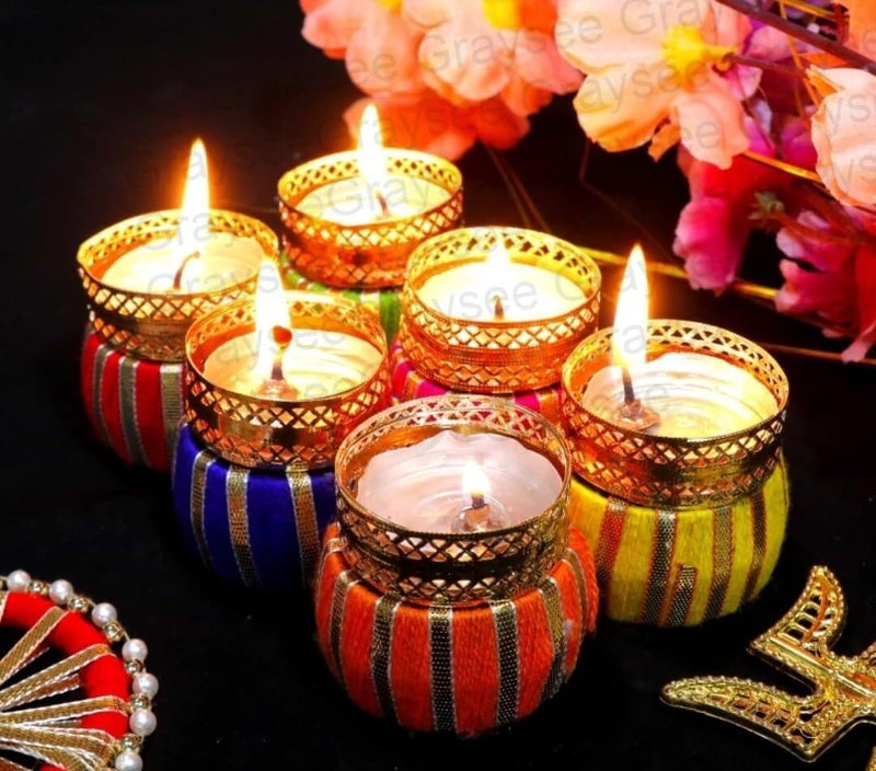 DIGSMORDEN DIGSMORDEN Matki Shape Tealight Candle Holders for Home Decor Diwali Decoration Items Diwali Gift Items Diwali Decoration Items for Home Decor Lotus Diwali Tealight Candle Pack of 6 Multicolor - Image 3