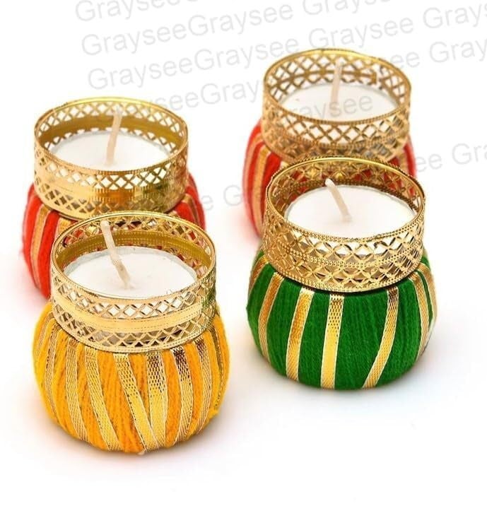 DIGSMORDEN DIGSMORDEN Matki Shape Tealight Candle Holders for Home Decor Diwali Decoration Items Diwali Gift Items Diwali Decoration Items for Home Decor Lotus Diwali Tealight Candle Pack of 6 Multicolor - Image 5