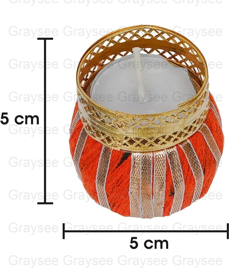 DIGSMORDEN DIGSMORDEN Matki Shape Tealight Candle Holders for Home Decor Diwali Decoration Items Diwali Gift Items Diwali Decoration Items for Home Decor Lotus Diwali Tealight Candle Pack of 6 Multicolor - Image 2