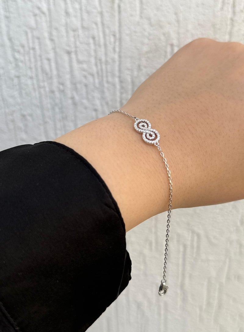 Al Kasr Jewelry Infinity Loop Bracelet - Sterling Silver 925 - Plated Rhodium White Gold 18K - Adjustable Size - Image 2