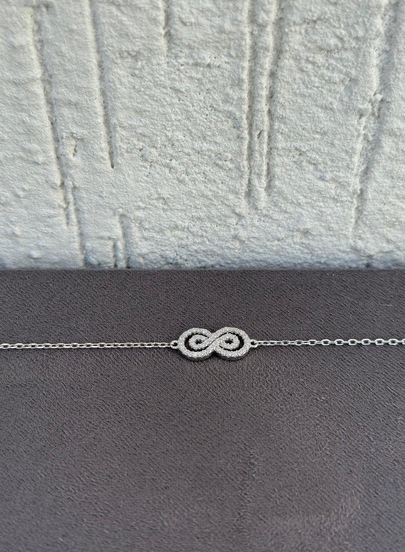 Al Kasr Jewelry Infinity Loop Bracelet - Sterling Silver 925 - Plated Rhodium White Gold 18K - Adjustable Size - Image 3