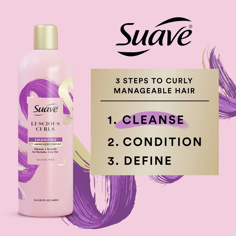 Suave Pink Luscious Curls Shampoo for Defining Curly Hair with Amino Acid Complex 16.5 oz - Image 3