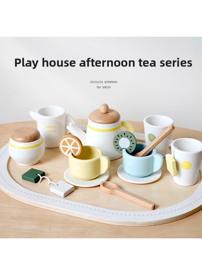 Wooden Children's Simulation Afternoon Tea Tableware Cake Dessert Play House Tea Cup Cutting Music Set Kitchen Toy-Specifications:K-danish Noble Tea Set (star Style)) - Image 2