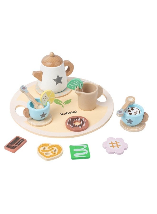 Wooden Children's Simulation Afternoon Tea Tableware Cake Dessert Play House Tea Cup Cutting Music Set Kitchen Toy-Specifications:K-danish Noble Tea Set (star Style)) - Image 1