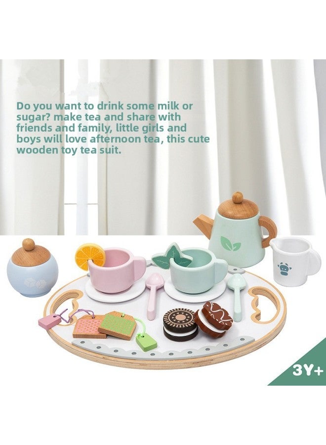 Wooden Children's Simulation Afternoon Tea Tableware Cake Dessert Play House Tea Cup Cutting Music Set Kitchen Toy-Specifications:K-danish Noble Tea Set (star Style)) - Image 4