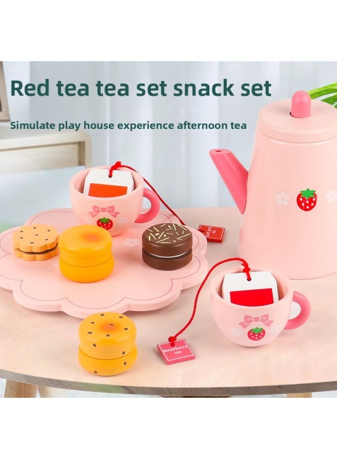 Wooden Children's Simulation Afternoon Tea Tableware Cake Dessert Play House Tea Cup Cutting Music Set Kitchen Toy-Specifications:K-danish Noble Tea Set (star Style)) - Image 5