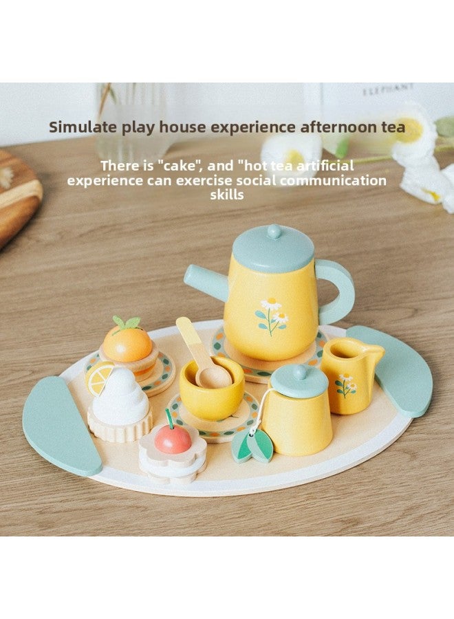 Wooden Children's Simulation Afternoon Tea Tableware Cake Dessert Play House Tea Cup Cutting Music Set Kitchen Toy-Specifications:K-danish Noble Tea Set (star Style)) - Image 3