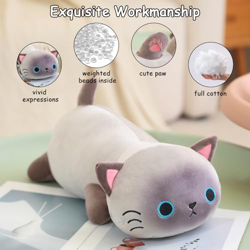 SQEQE Weighted Siamese Cat Plush, Weighted Siamese Cat Stuffed Animal, Cute Plushies Soft Pillow Toy Gift for Kids Adults 9.8 Inch, 0.8 Lbs - Image 3