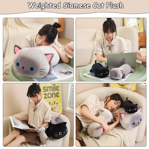 SQEQE Weighted Siamese Cat Plush, Weighted Siamese Cat Stuffed Animal, Cute Plushies Soft Pillow Toy Gift for Kids Adults 9.8 Inch, 0.8 Lbs - Image 4