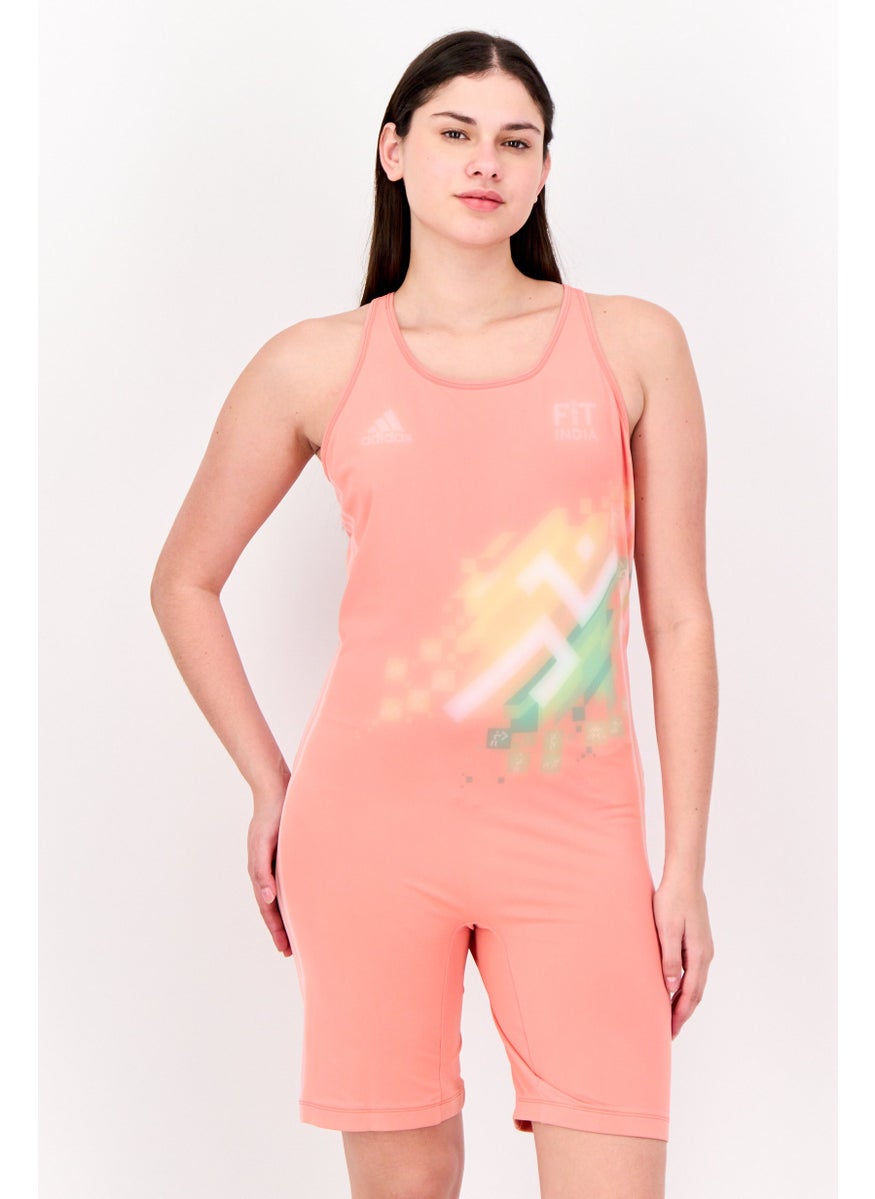 Adidas Women Non Padded Brand Logo Swimsuit Swimwear, Peach  - Image 1