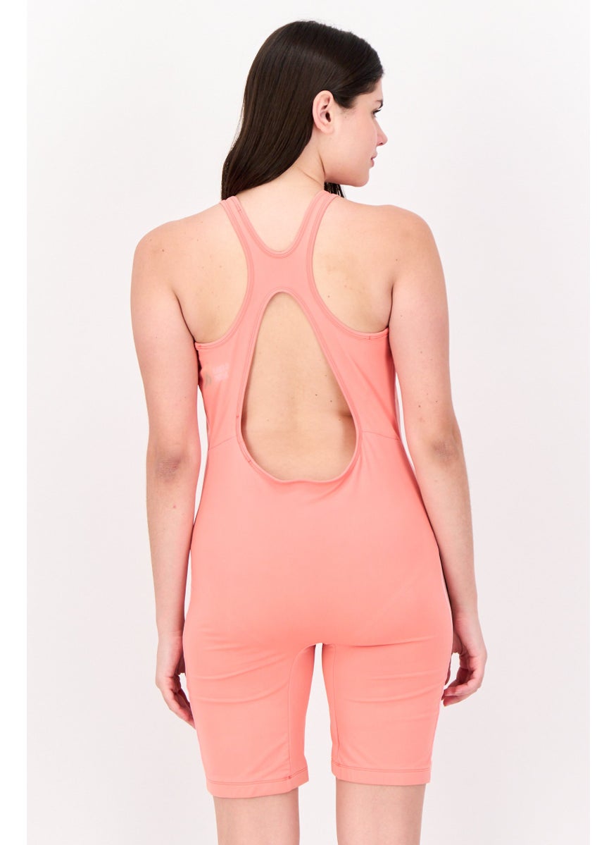 Adidas Women Non Padded Brand Logo Swimsuit Swimwear, Peach  - Image 2