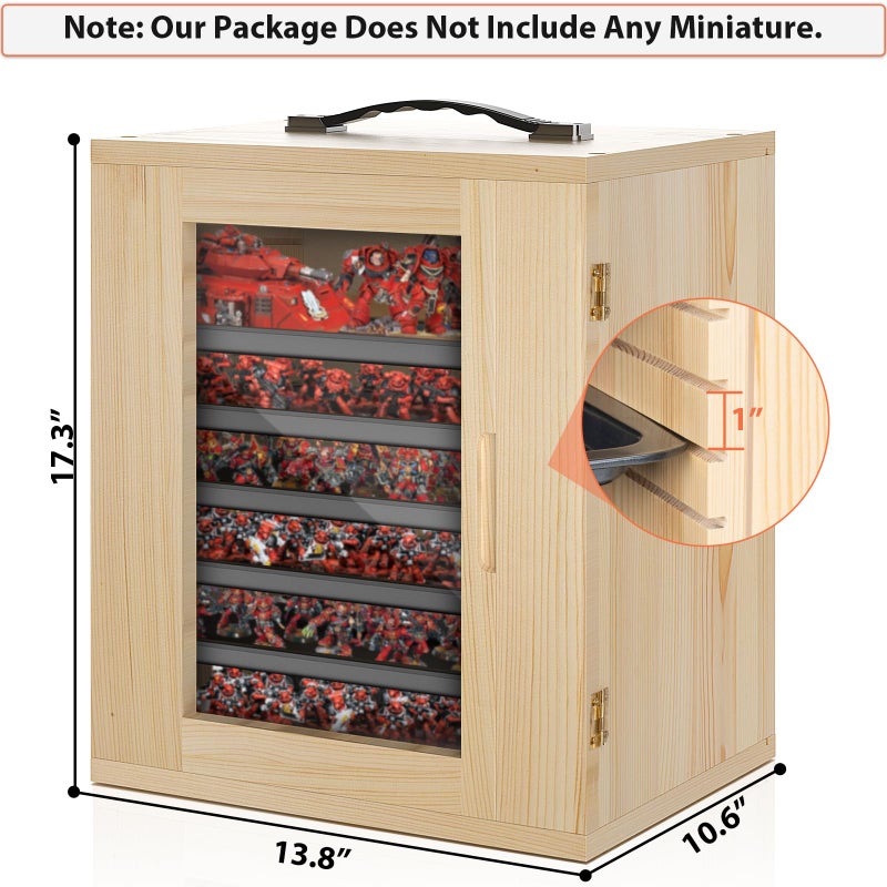 WELIDAY Miniature Storage Case for Collectibles, Miniature Display Cases with Magnetic Door and 6 Trays, Clear View Miniatures Transport Case (Wooden) - Image 2
