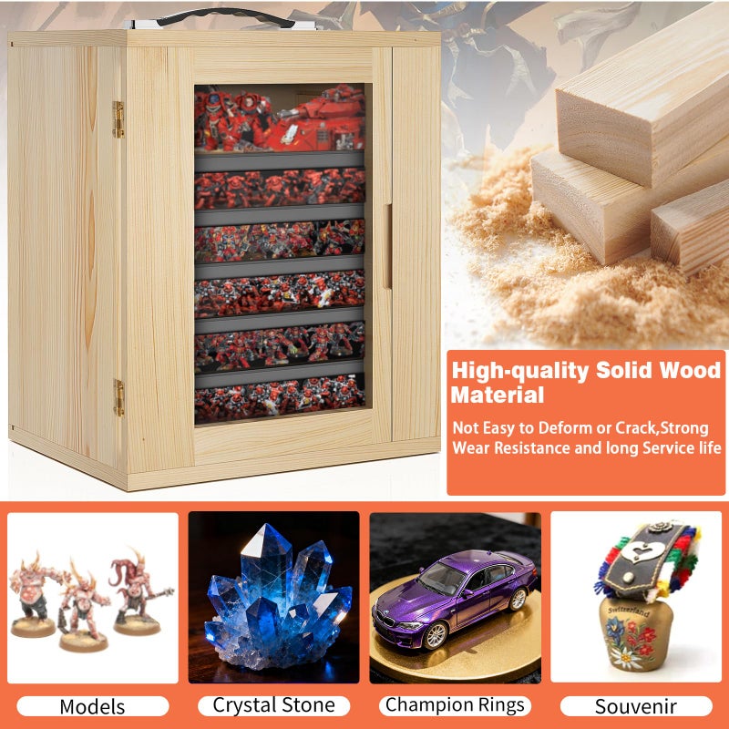 WELIDAY Miniature Storage Case for Collectibles, Miniature Display Cases with Magnetic Door and 6 Trays, Clear View Miniatures Transport Case (Wooden) - Image 5