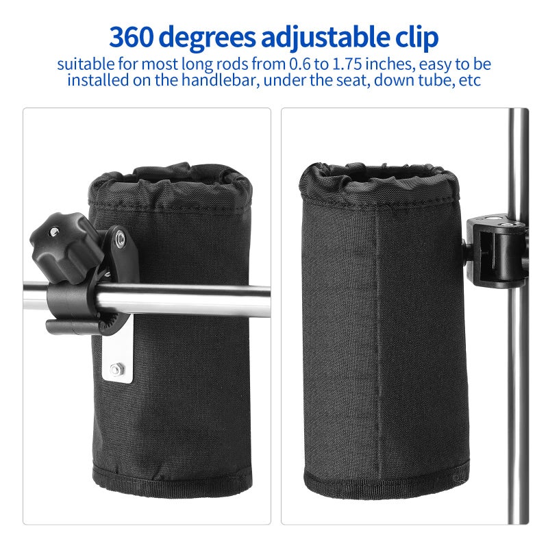 Hestya 2 Pieces Bar Cup Holder with Alligator Clip Universal Drink Holder Bicycle Water Bottle Holder with Mesh Pockets for Bike, Motorcycle, ATV, Scooter, Boat, Wheelchair, Walker and Golf Cart (Black) - Image 5