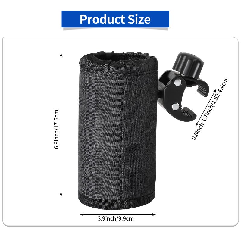Hestya 2 Pieces Bar Cup Holder with Alligator Clip Universal Drink Holder Bicycle Water Bottle Holder with Mesh Pockets for Bike, Motorcycle, ATV, Scooter, Boat, Wheelchair, Walker and Golf Cart (Black) - Image 2