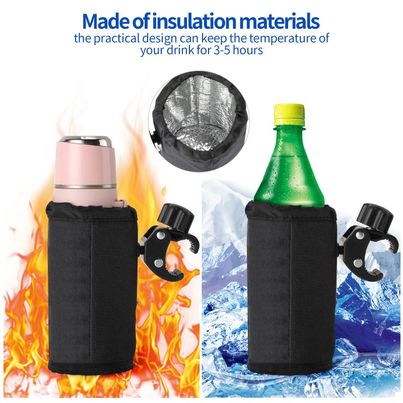 Hestya 2 Pieces Bar Cup Holder with Alligator Clip Universal Drink Holder Bicycle Water Bottle Holder with Mesh Pockets for Bike, Motorcycle, ATV, Scooter, Boat, Wheelchair, Walker and Golf Cart (Black) - Image 3
