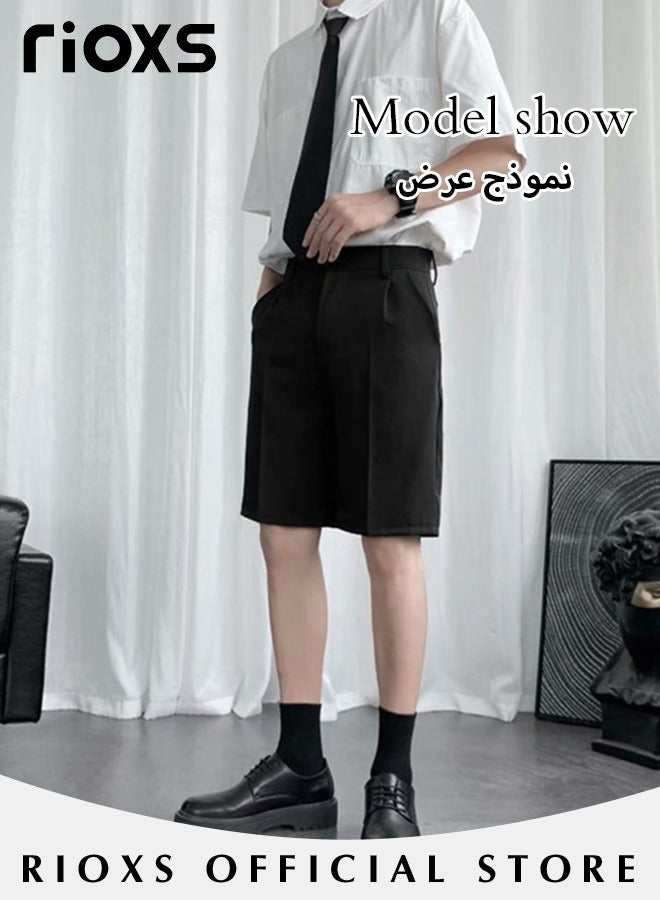 ريوكس شورت رجالي كلاسيكي بقصة كلاسيكية، شورت عصري مستقيم الساق، شورت عملي كاجوال بجيوب، بنطلون قصير أنيق ومريح، مناسب للأنشطة الترفيهية والخارجية - Image 5