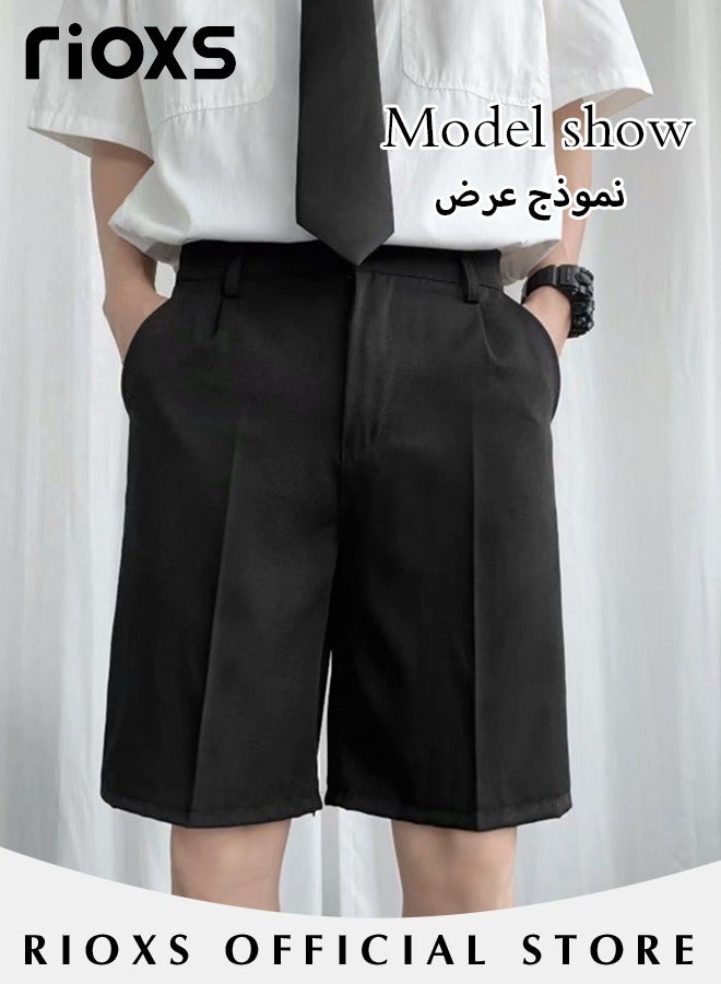 ريوكس شورت رجالي كلاسيكي بقصة كلاسيكية، شورت عصري مستقيم الساق، شورت عملي كاجوال بجيوب، بنطلون قصير أنيق ومريح، مناسب للأنشطة الترفيهية والخارجية - Image 2