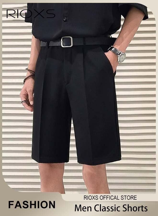ريوكس شورت رجالي كلاسيكي بقصة كلاسيكية، شورت عصري مستقيم الساق، شورت عملي كاجوال بجيوب، بنطلون قصير أنيق ومريح، مناسب للأنشطة الترفيهية والخارجية - Image 1