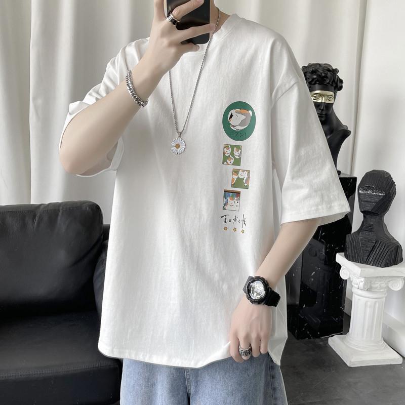 Summer New Cartoon Printed Short-sleeved T-shirt Men's ins Hong Kong Style Trendy Loose Half-sleeved Handsome Wholesale T-shirt - Image 2