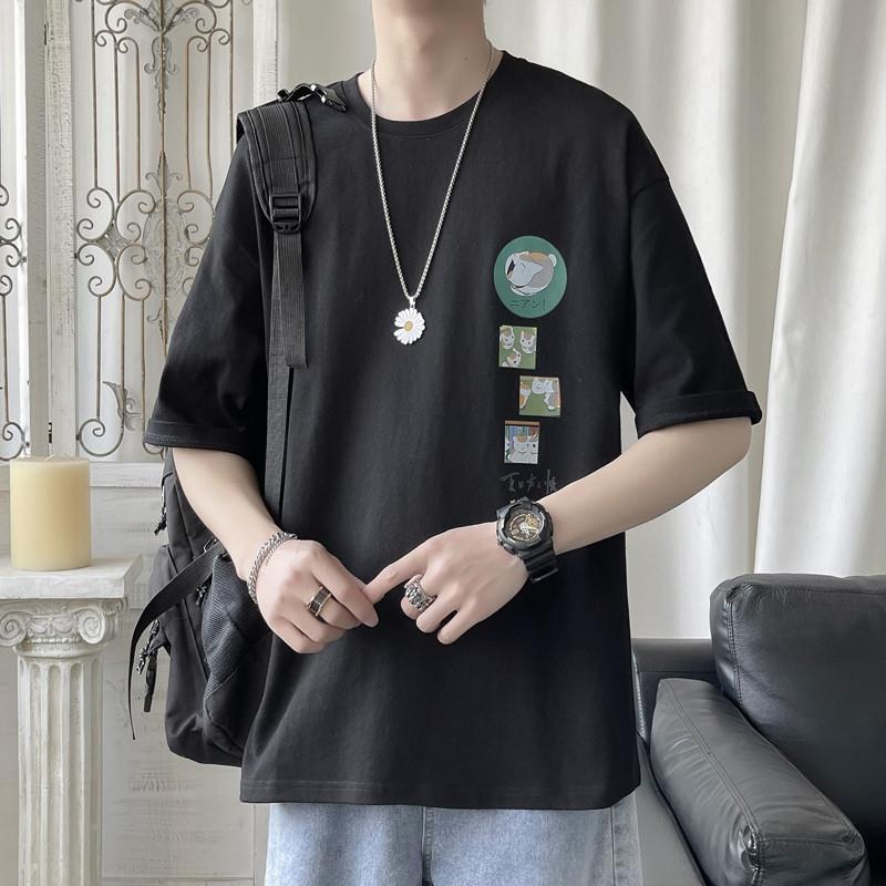 Summer New Cartoon Printed Short-sleeved T-shirt Men's ins Hong Kong Style Trendy Loose Half-sleeved Handsome Wholesale T-shirt - Image 3