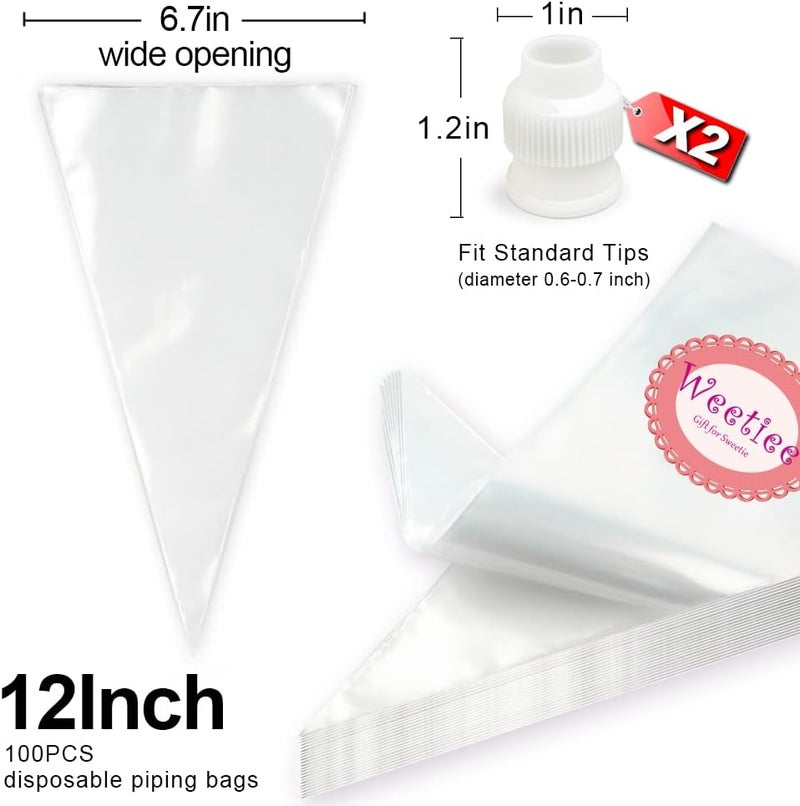 Weetiee Pastry Piping Bags -100 Pack-12-Inch Disposable Cake Decorating Bags Anti-Burst Cupcake Icing Bags for all Size Tips Couplers and Baking Cookies Candy Supplies Kits - Bonus 2 Couplers - Image 4