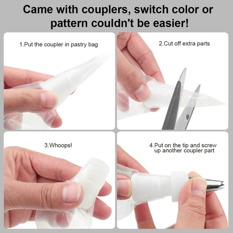 Weetiee Pastry Piping Bags -100 Pack-12-Inch Disposable Cake Decorating Bags Anti-Burst Cupcake Icing Bags for all Size Tips Couplers and Baking Cookies Candy Supplies Kits - Bonus 2 Couplers - Image 5