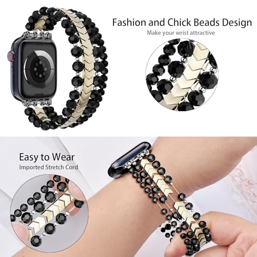 MOFREE Beaded Bracelet Compatible with Apple Watch Band 38mm/40mm/41mm/42mm（Series 10） 9/8/7/SE/6/5/4/3/2/1 Women Fashion Handmade Elastic Stretch Strap for iWatch Bands Replacement - Image 3
