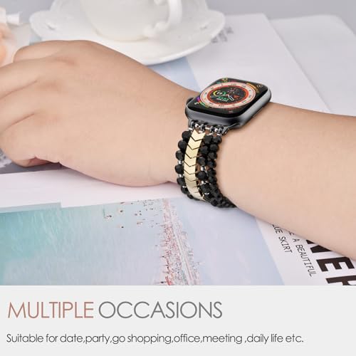 MOFREE Beaded Bracelet Compatible with Apple Watch Band 38mm/40mm/41mm/42mm（Series 10） 9/8/7/SE/6/5/4/3/2/1 Women Fashion Handmade Elastic Stretch Strap for iWatch Bands Replacement - Image 4
