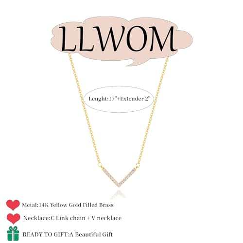 LLWOM Dainty Gold Necklace for Women, 14K Gold Plated V-Shaped Delicate Letter Necklace Chevron Pendant Necklace - Image 5