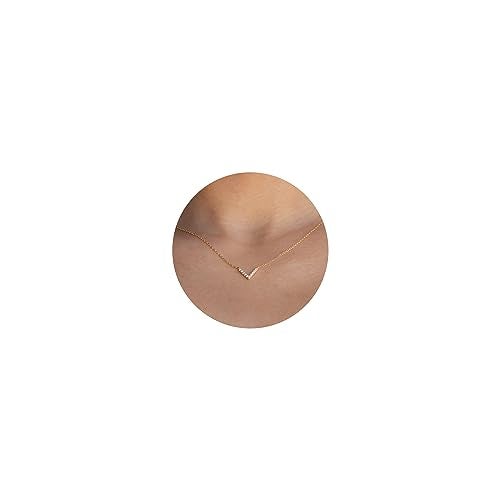 LLWOM Dainty Gold Necklace for Women, 14K Gold Plated V-Shaped Delicate Letter Necklace Chevron Pendant Necklace - Image 1