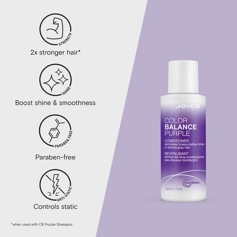 Joico Color Balance Purple Conditioner, 1.7 Fl Oz, For Cool Blonde, Gray Hair, Eliminates Brassy Yellow Tones, Boosts Vibrancy & Shine, UV Protection, With Rosehip Oil & Green Tea Extract - Image 3