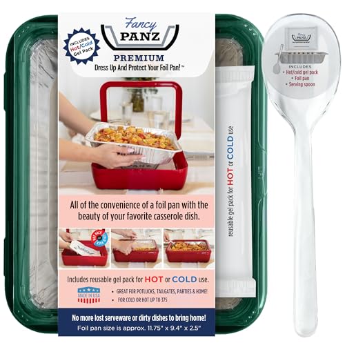 Fancy Panz Premium, Serving Tray for Food, Made in the USA Foil Pan Carrier, Stackable Aluminum Pan Holders, Travel Casserole Carrier, Green - Image 1