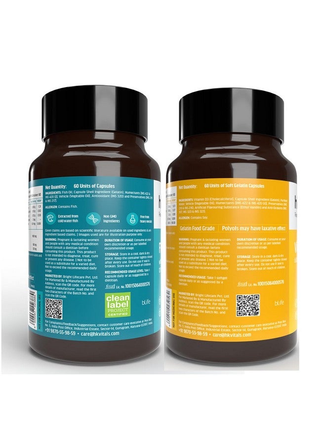 HEALTHKART هيلث كارت hk فيتالس فيتامين د3 (600 وحدة دولية) وزيت السمك (1000 ملغ أوميغا 3 مع 180 ملغ EPA و120 ملغ DHA) (60 قرص لكل منهما) | حزمة كومبو - Image 2