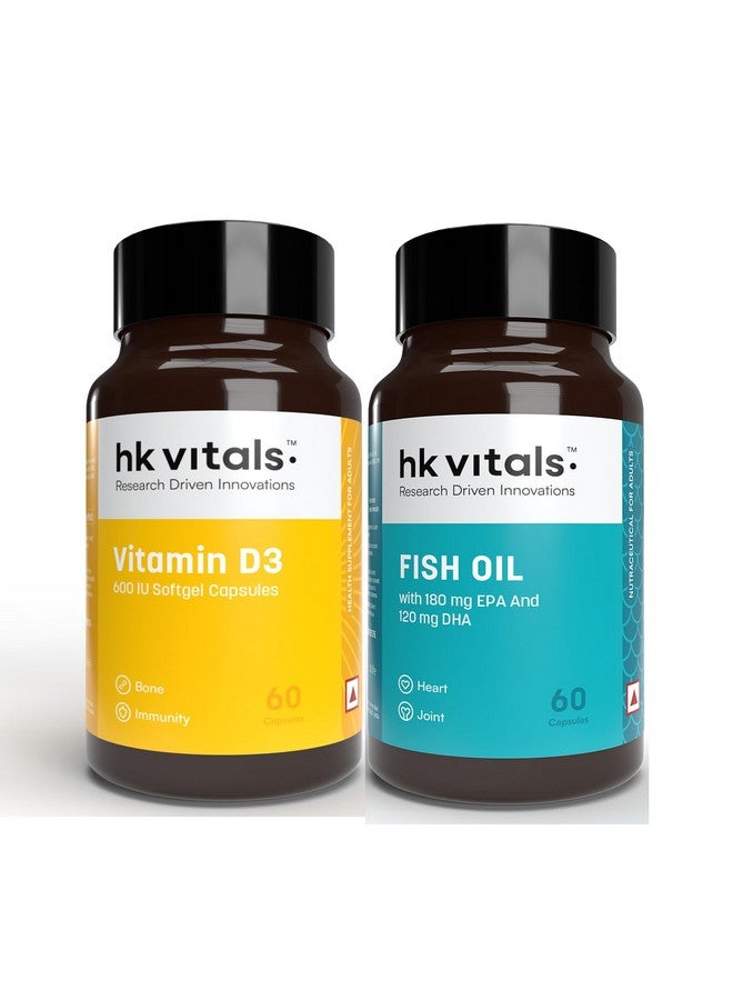 HEALTHKART هيلث كارت hk فيتالس فيتامين د3 (600 وحدة دولية) وزيت السمك (1000 ملغ أوميغا 3 مع 180 ملغ EPA و120 ملغ DHA) (60 قرص لكل منهما) | حزمة كومبو - Image 1