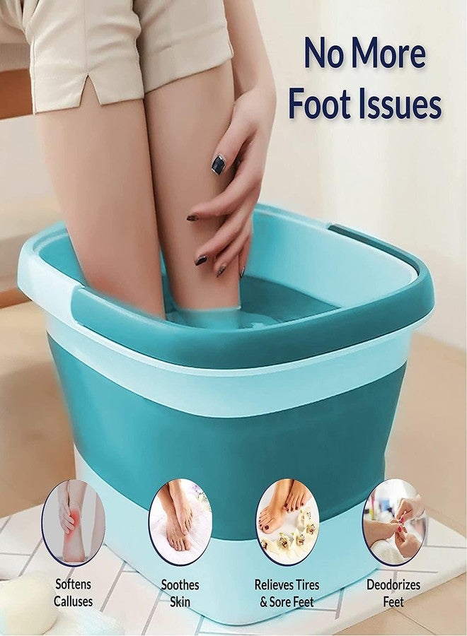 KRLZ Collapsible Foot Bath - Advanced Soaking Tub With Portable Design and Handle - Foldable Pedicure Spa Bowl - Compact Lightweight Soak With Acupressure Points, Green and Blue - Image 4