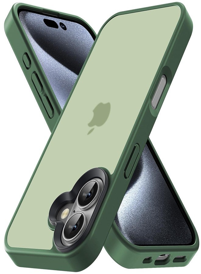 جراب Yriklso لهاتف iPhone 16، مقاوم للصدمات، حماية من السقوط بمعايير عسكرية، جراب خلفي صلب رفيع وشفاف لهاتف iPhone 16-6.1 بوصة، أخضر مطفي - Image 1