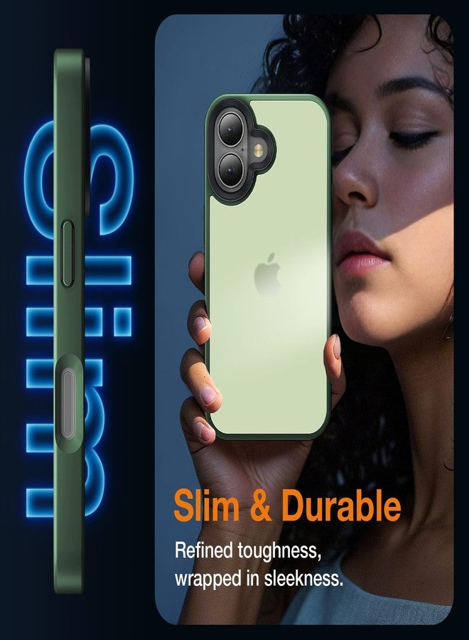 جراب Yriklso لهاتف iPhone 16، مقاوم للصدمات، حماية من السقوط بمعايير عسكرية، جراب خلفي صلب رفيع وشفاف لهاتف iPhone 16-6.1 بوصة، أخضر مطفي - Image 5
