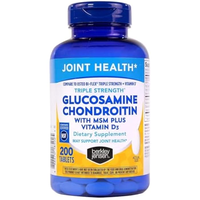 Berkley Jensen Glucosamine Chondroitin Triple Strength Complex with MSM and D3 Joint Supplement Tablets for Joint Support and Cartilages, NSF Certified, 200 Count (Pack of 1) - Image 1