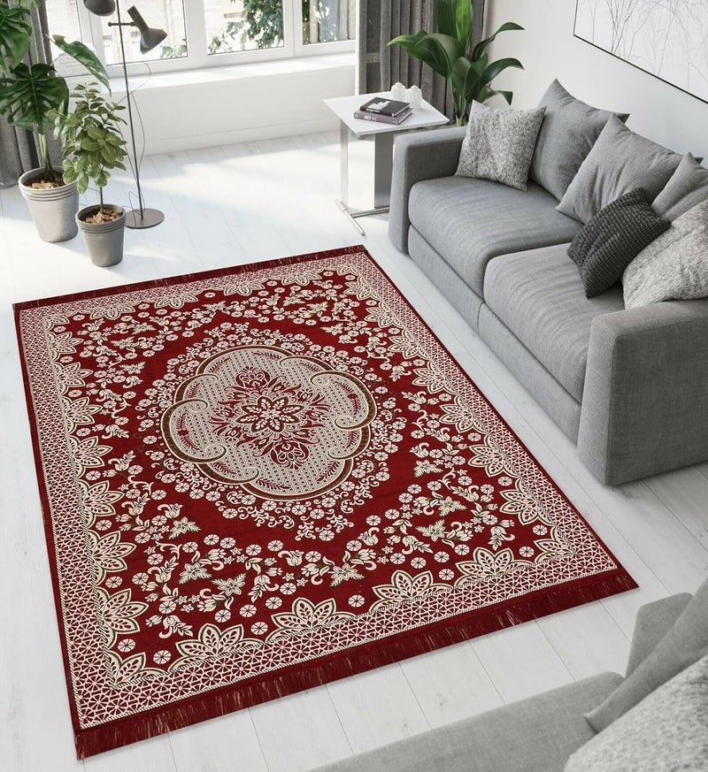 PEPONI Heavy Fabric Velvet Touch Bedroom, Hall, Living Room, Drowing Room, Yoga Hall Designer Velvet Rectangle Carpet |60" Inch X 84" Inch | 5 Feet X 7 Feet I 150 Cm X 210 Cm (Maroon, 5/7 Ft) - Image 5