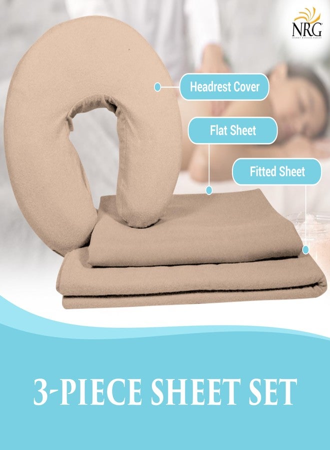 NRG Cotton Poly Massage Table Sheet Set 3 Piece Set - Face Cradle Cover, Flat Sheet and Fitted Sheet - 175 Thread Count - Soft, Durable 50/50 Cotton Poly Blend - Color: Natural - Image 3