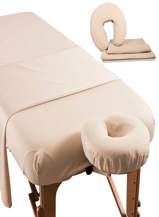 NRG Cotton Poly Massage Table Sheet Set 3 Piece Set - Face Cradle Cover, Flat Sheet and Fitted Sheet - 175 Thread Count - Soft, Durable 50/50 Cotton Poly Blend - Color: Natural - Image 2