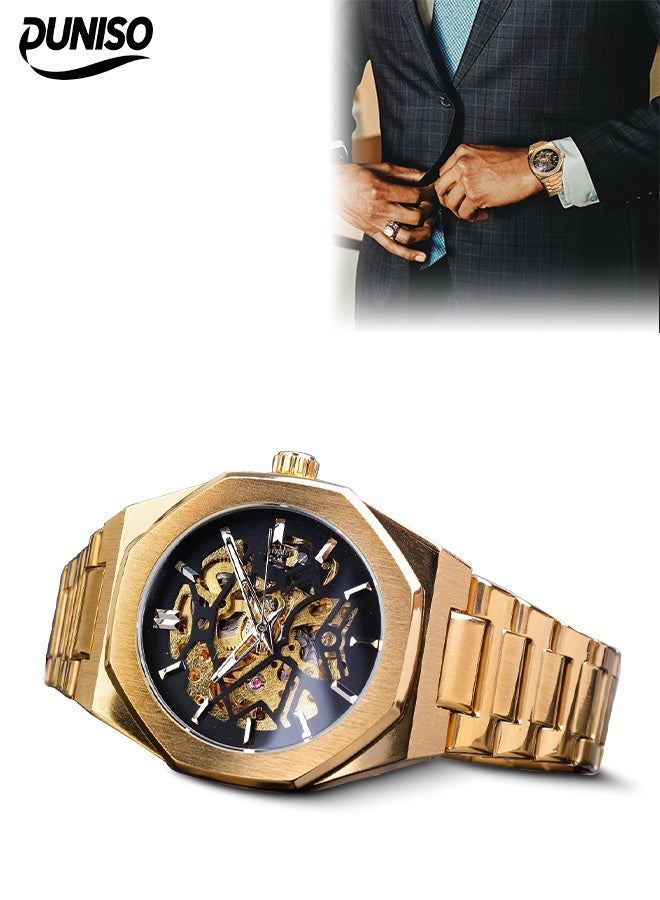 DUNISO ساعة أوتوماتيكية للرجال، ساعة ميكانيكية فاخرة أوتوماتيكية، ستانلس ستيل، تصميم مقاوم للماء للحياة اليومية، مناسبة للاجتماعات التجارية اليومية والتجمعات - Image 1