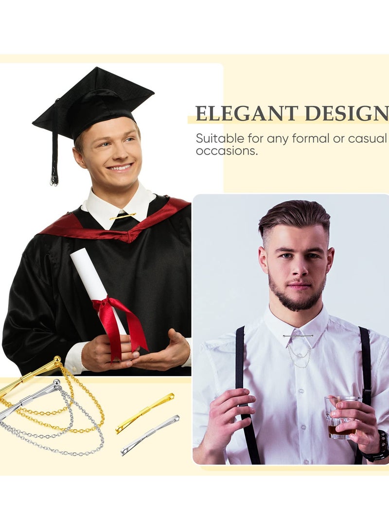 SYOSI Tie Bar Pin Set Men's Classic Shirt Tie Clips Silver and Gold Tone Tie Clips - 4 Pcs with Chain Fringe Tie Pins Tie Chains for Men's Tuxedo for Wedding Anniversary Business and Everyday Use - Image 4