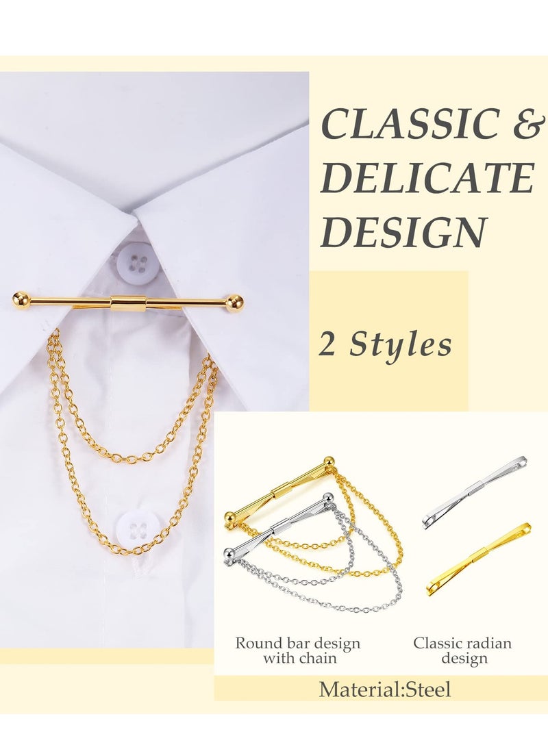 SYOSI Tie Bar Pin Set Men's Classic Shirt Tie Clips Silver and Gold Tone Tie Clips - 4 Pcs with Chain Fringe Tie Pins Tie Chains for Men's Tuxedo for Wedding Anniversary Business and Everyday Use - Image 2